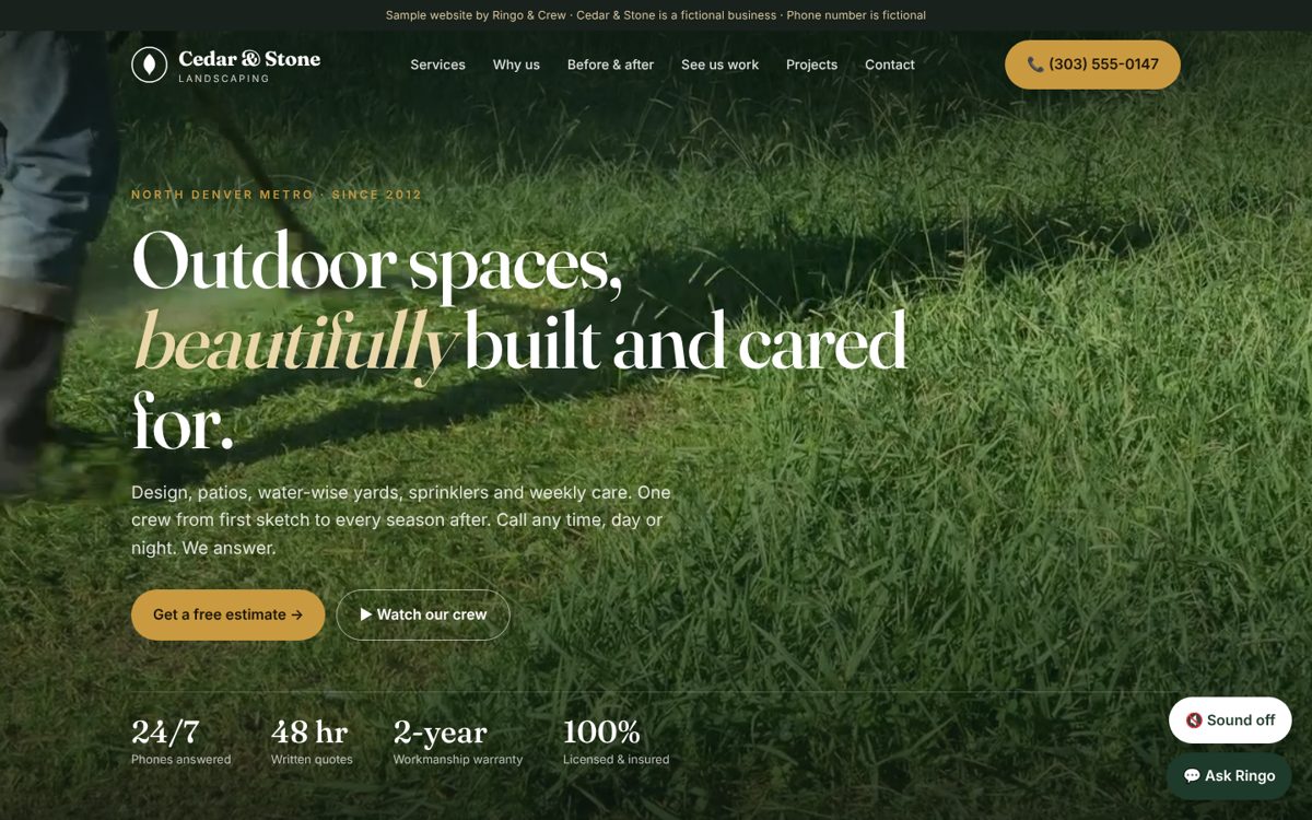 Sample landscaping website built by Ringo & Crew